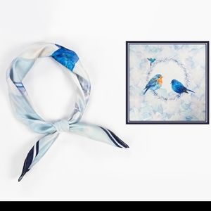 🌻2 for$15 Large Silk Scarf Blue Birds
